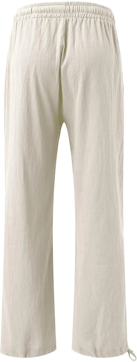 Wide Leg Linen Pants for Women 2025 Summer Casual High Waisted Palazzo Pants Boho Beach Flowy Pants with Pockets