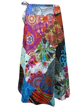 Womens Blue Pink Patchwork Boho Short Skirt One Size