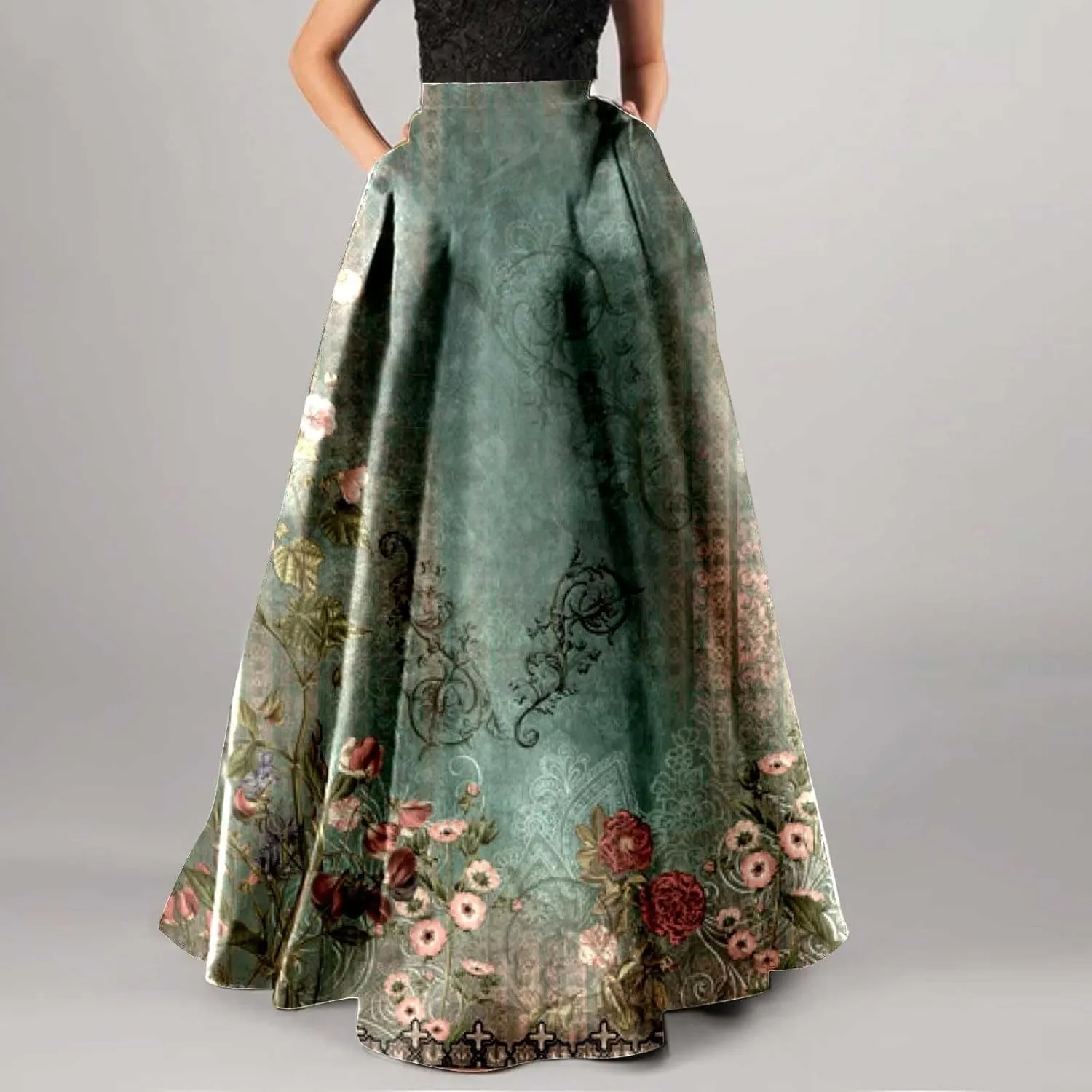 Womens Bohemian Flowy Floral Print Boho Long Maxi Skirts for Women Trendy Summer Casual Pleated Skirt Dress 2025