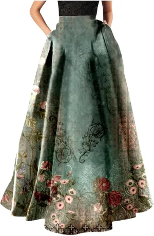 Womens Bohemian Flowy Floral Print Boho Long Maxi Skirts for Women Trendy Summer Casual Pleated Skirt Dress 2025