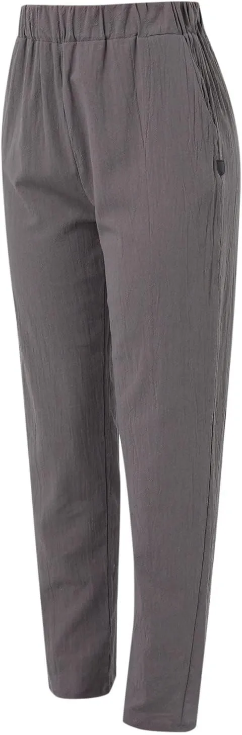 Womens Cotton Linen Pants Summer Casual Loose Beach Pant Lightweight High Waist Cropped Baggy Trousers with Pockets