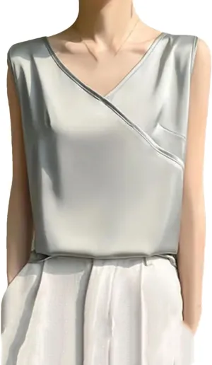 Women's Lightweight Satin Tank Top & Camisole Summer Wrap V-Neck Sleeveless Vest Casual Loose Fit Undershirt for Blazers
